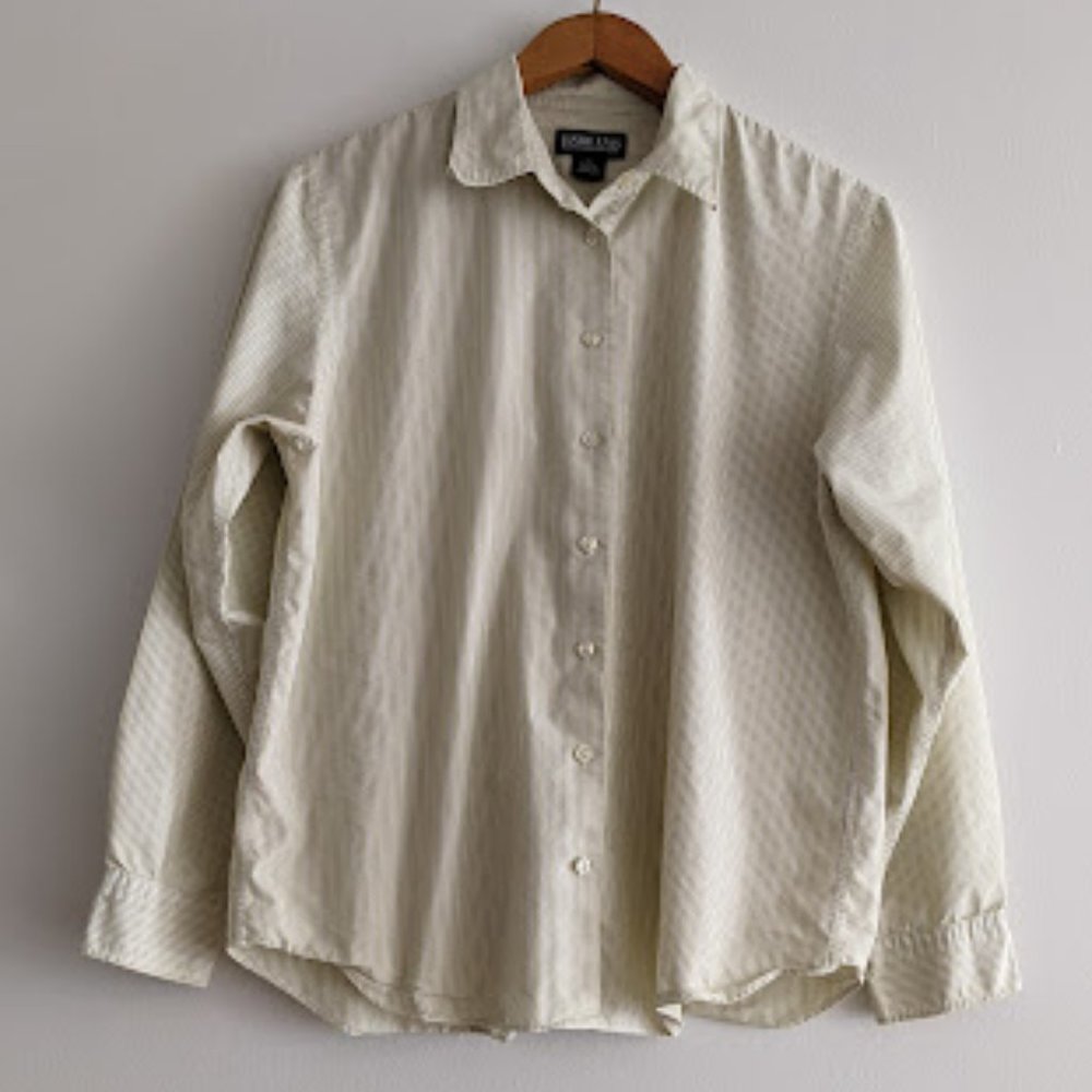 Lands' End Green and Brown Striped Button Down Size 14